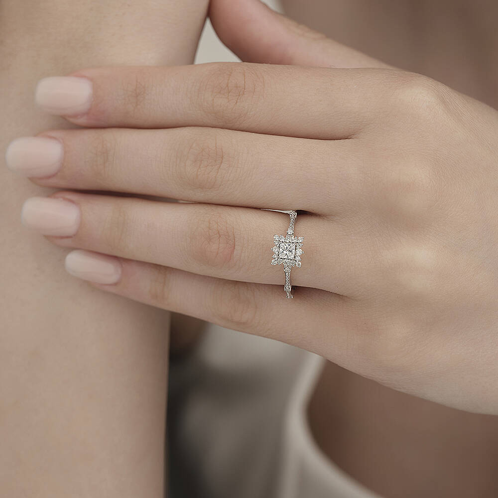 0.44 Carat Pırlanta Kare Yüzük - 3