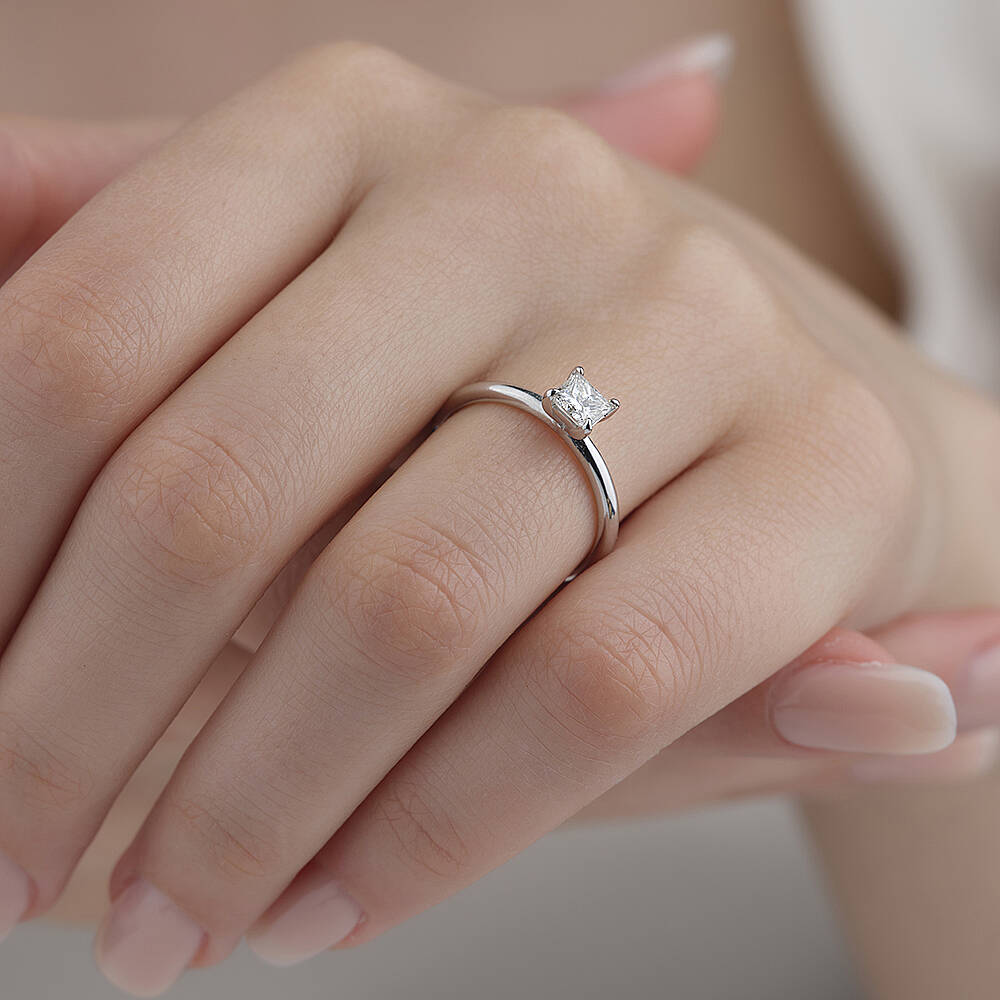 0.50 Karat Kare Pırlanta Tektaş Yüzük - 2