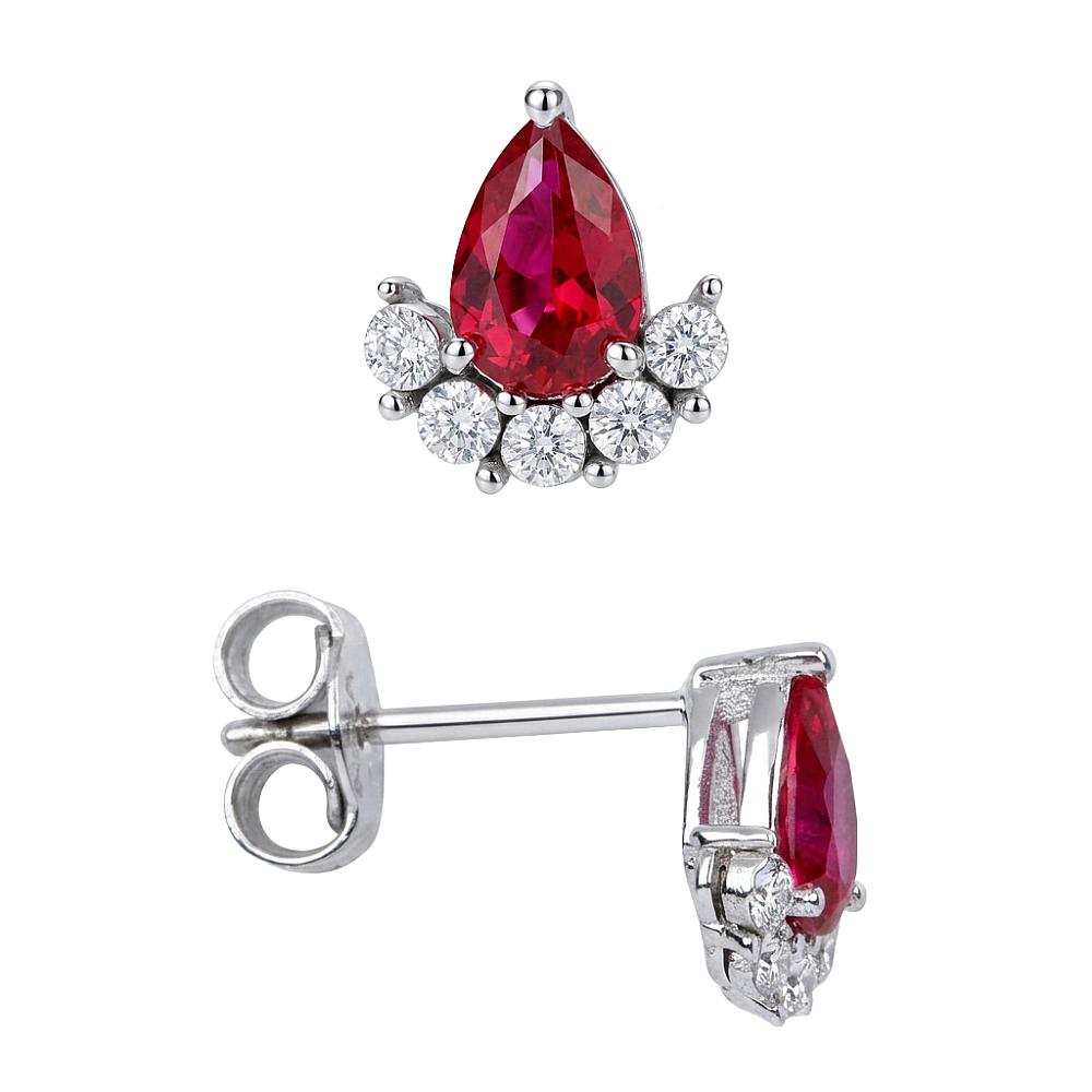 0.98 Karat Pırlanta Ruby Küpe - 1