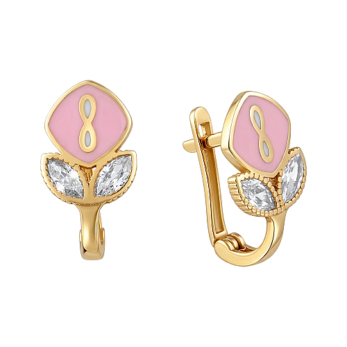 8 Ayar Pembe Taşlı Küpe