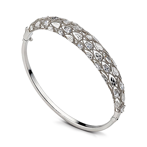 İşlemeli Beyaz Altın Kelepçe